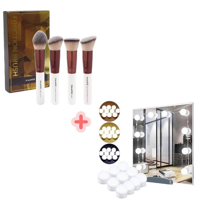 Set 4 Pinceaux de Maquillage Professionnels + Éclairage Miroir LED Beauté – MAANGE™