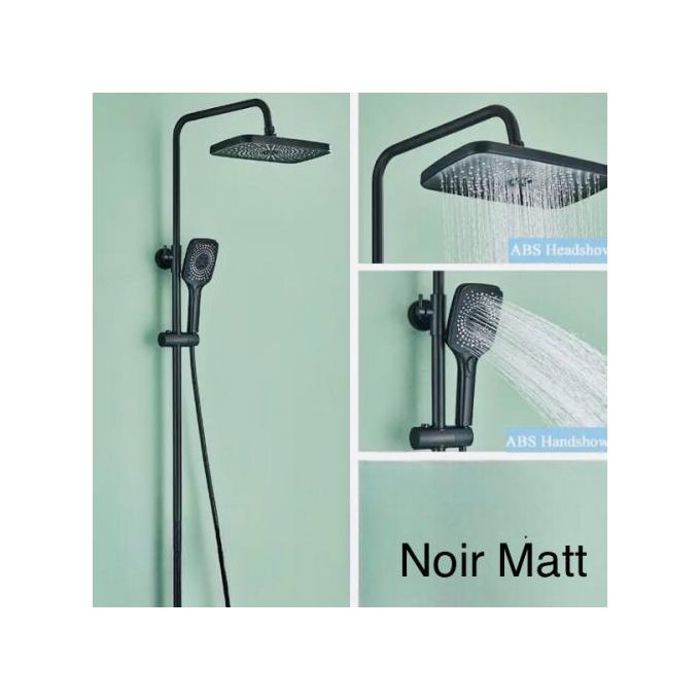 Ensemble colonne douche avec douchette et Pomme de douche pluie carré noir