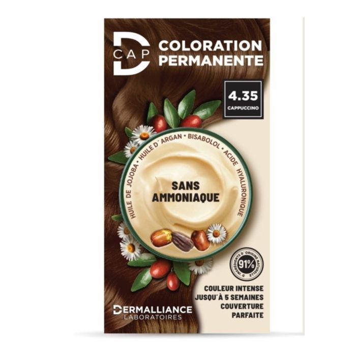 Coloration capillaire - D-CAP - N°4.35 Cappuccino - Sans parabène - 150 ml - Couverture cheveux blancs