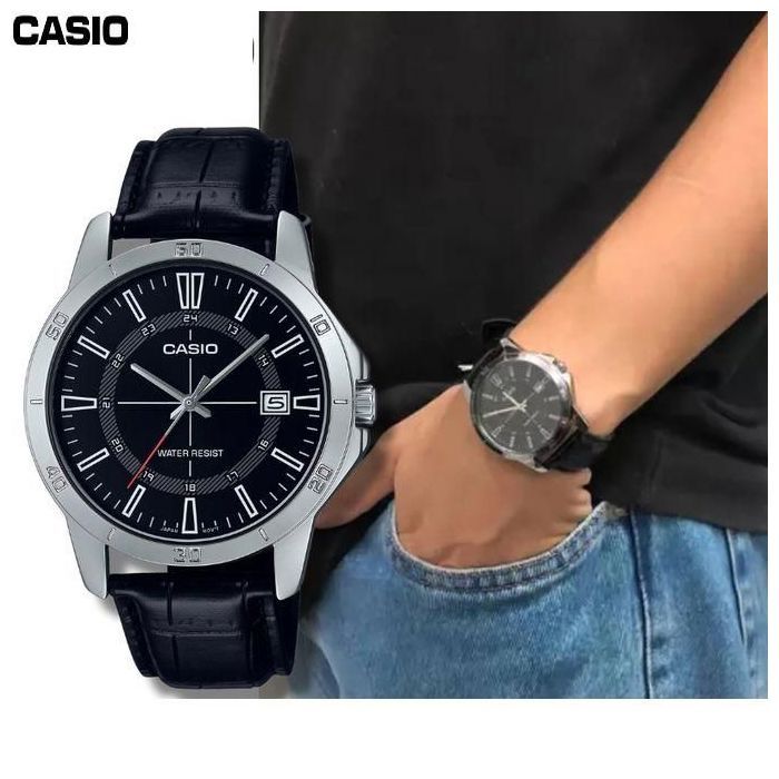 Casio Montre homme bracelet en cuir étanche 3 aiguilles dare -mtp-v004l-1cudf