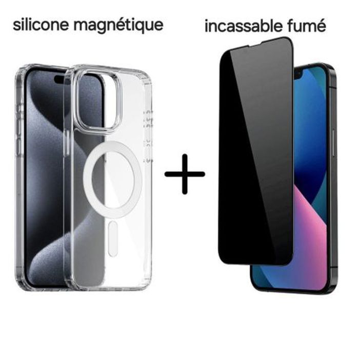Pack Pochette transparente MagSafe magnétique pour iPhone 13 pro+incassable fumé