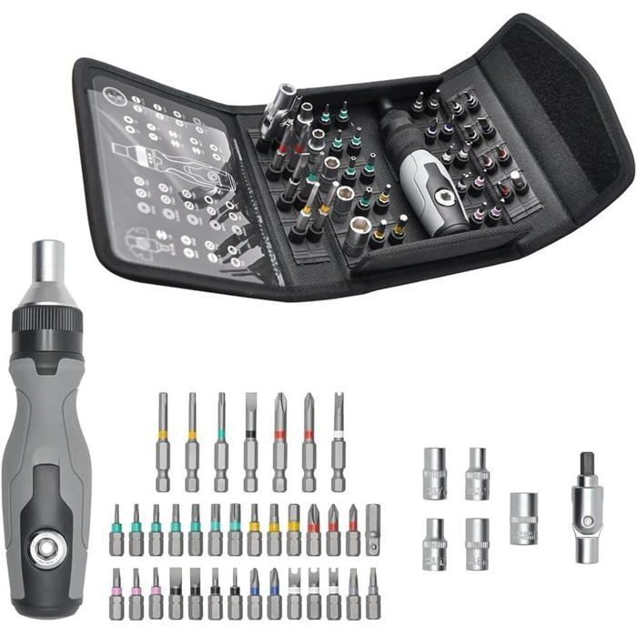 Kit de tournevis à cliquet 41 pièces de qualité professionnelle, angle réglable et pointe magnétique