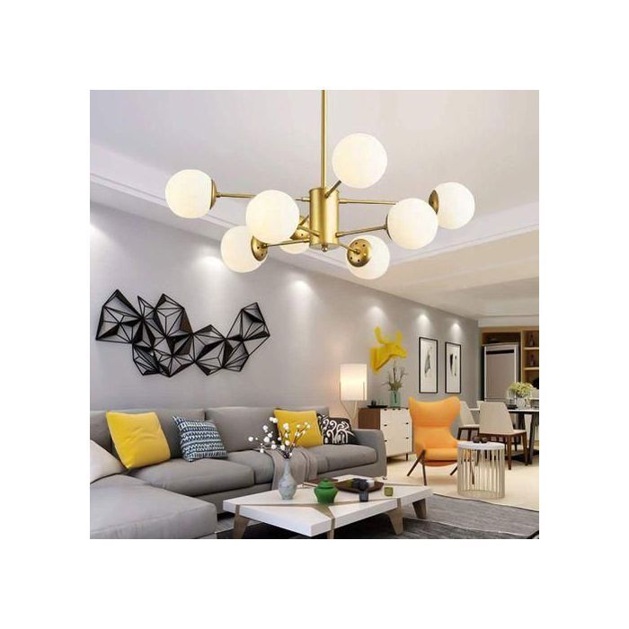 Lustre Luminaire 8 Ampoules suspension architecte Gold -E27- Moderne Désigne