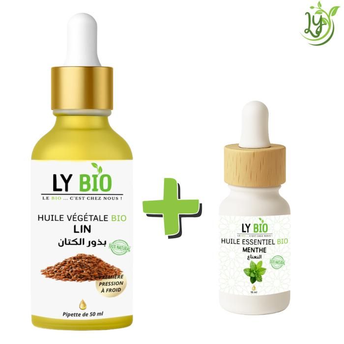 LYBIO PACK HUILE LIN 50ML - PIPETTE + HUILE ESSENTIEL MENTHE 10ML