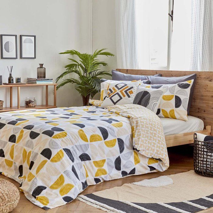 Ranforce Graphic Line Parure Housse de Couette Simple Moutarde 100% Coton (160x220 cm)