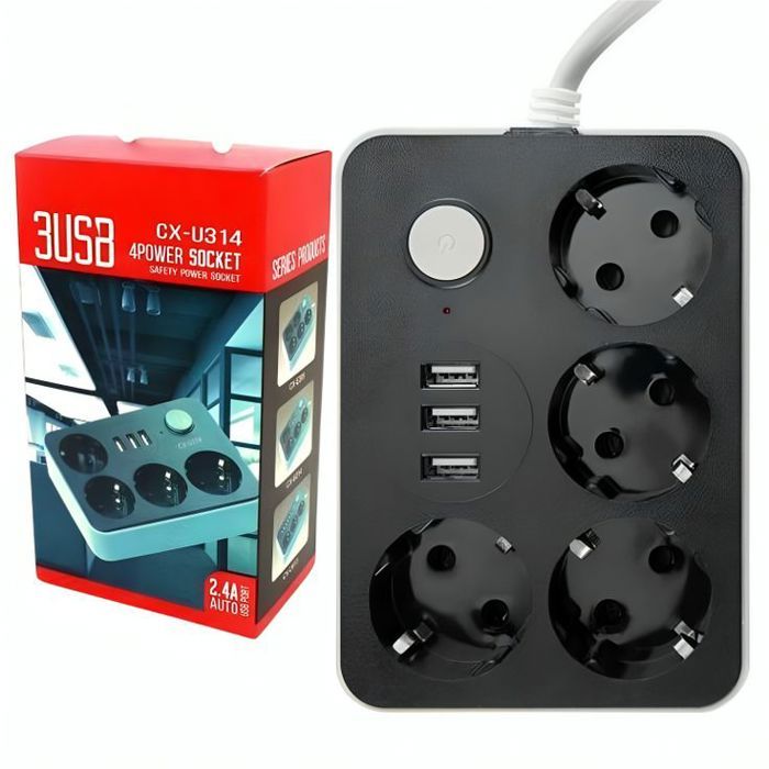 Multiprise & Rallonge 4 Prises et 3 Usb, CX-U314 4POWER SOCKET