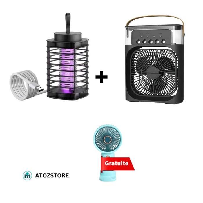 Pack d'été Mini ventilateur portable + Lampe Anti Moustique Extérieur et ventilateur main gratuit, couleur aléatoir