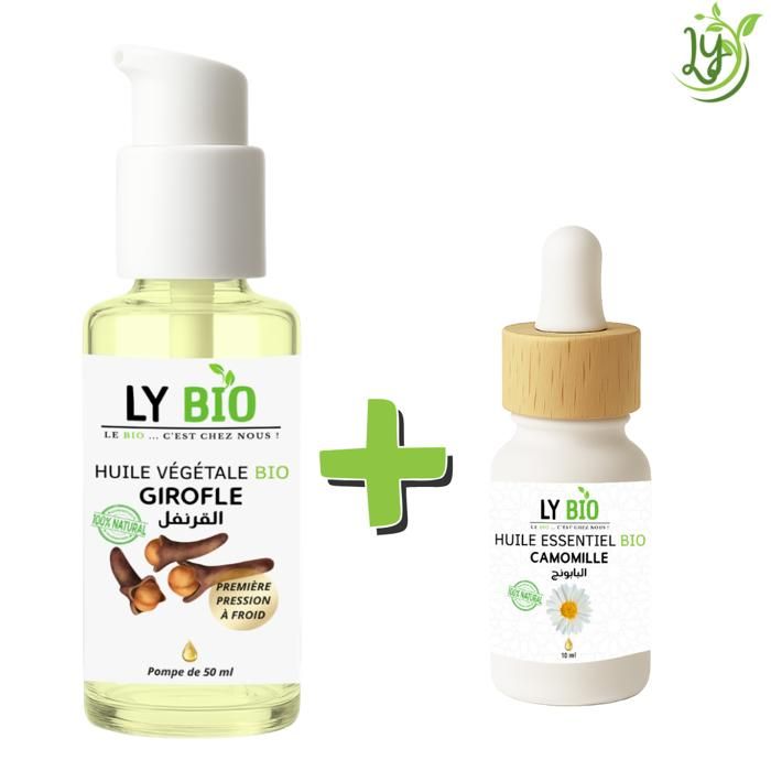LYBIO PACK HUILE GIROFLE 50ML - POMPE + HUILE ESSENTIEL CAMOMILLE 10ML