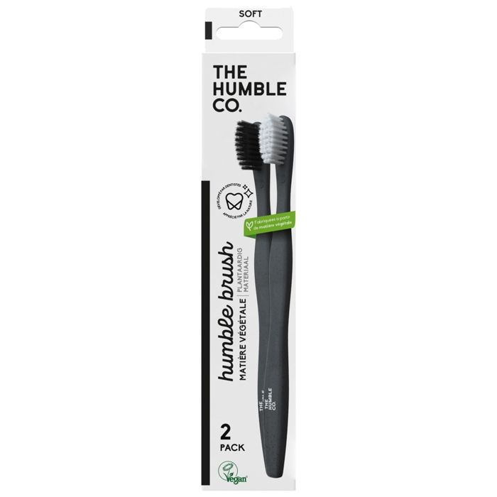 -The Humble Co. 2 Brosses à Dents Souples en Matière Végétale (Couleur : Noir - Blanc)