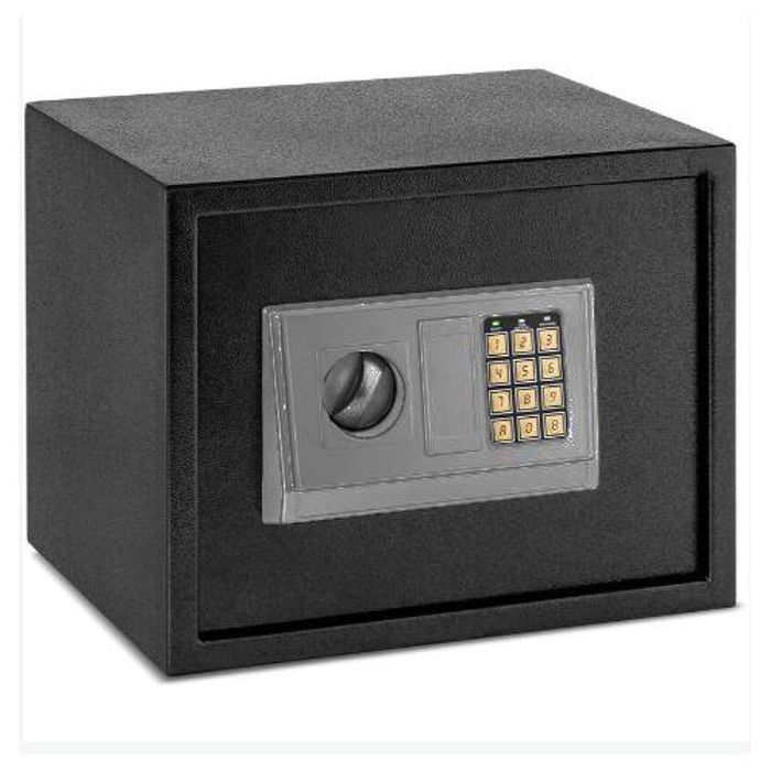 Coffre Fort à Serrure Électronique Avec Code PIN et 2 Clés, Fixations Murales et au sol 30x38x30cm