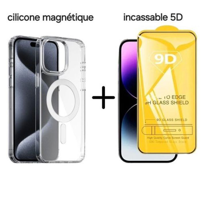 Pack Pochette transparente MagSafe magnétique pour iPhone Xs+incassable 5D