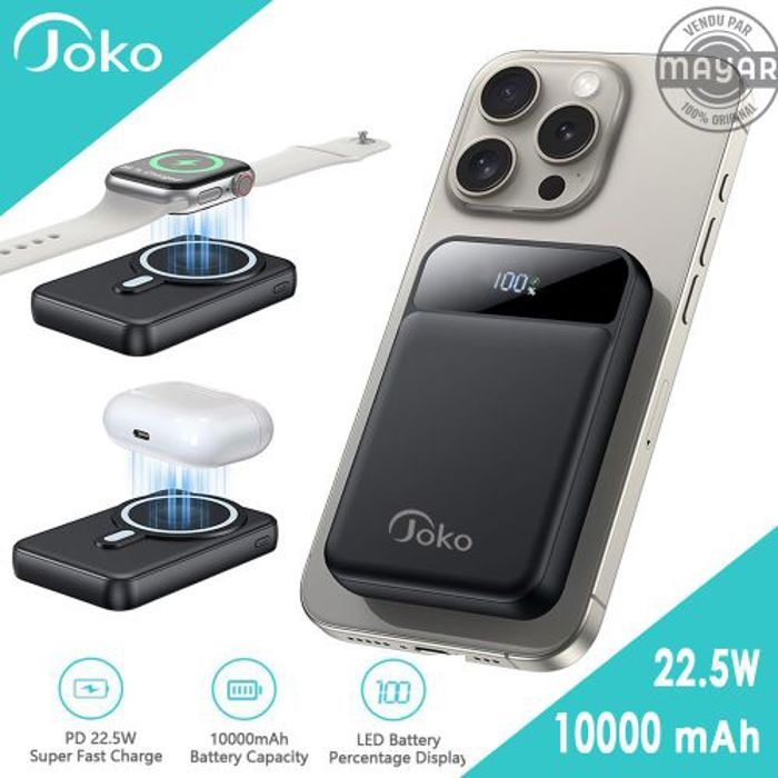 Joko Power Bank Magnétique Sans fil 22.5W 10000mAh, Pour iPhone 12/13/14/15 Pro,