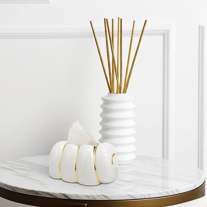 Boîte à mouchoirs dorée au design forme escargot blanche avec details dore – Pour voiture, maison et bureau