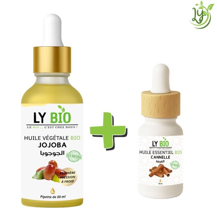 Pack de soins - LYBIO - Huile Jojoba 50ml - Pipette - Huile Essentielle Cannelle 10ml - Hydratant