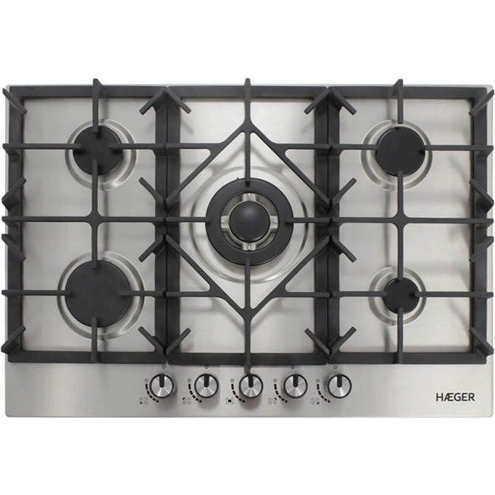 Plaque de cuisson à gaz encastrable – 4 feux, 1 wok, 70 cm, acier inoxydable HAEGER