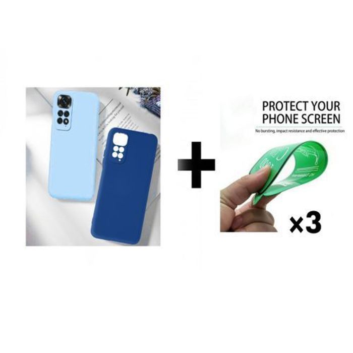 Case Pack : 2 Pochette Redmi Note11 Pro 4G Silicon Bleu Et Bleu Ciel + 3 Protection Incassable