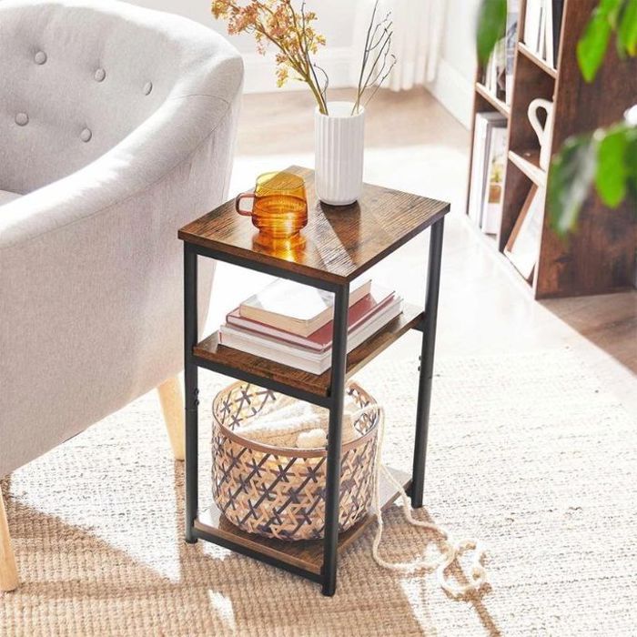 VASAGLE Table d’appoint - 3 Planches - Marron