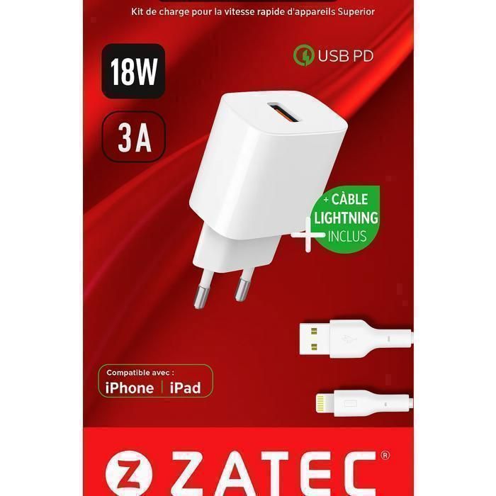 Chargeur Secteur Z-46 QC 3.0 3A+ câble Lightning