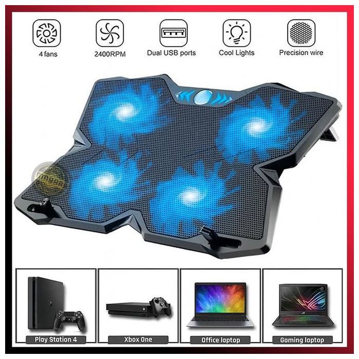 Refroidisseur d'ordinateur portable Doté de 4 ventilateurs ultra silencieux avec effets lumineux colorés