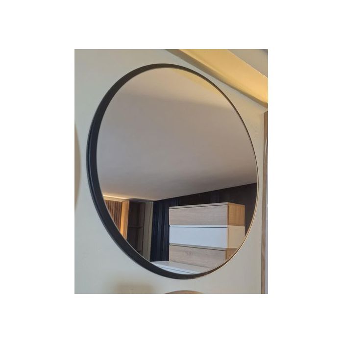 Miroir Mural Rond 80*80  Avec  Cadre Bois Noir