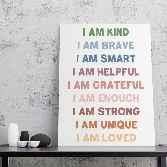 Tableau décoratif I am kind i am brave i am smart i am helpful i am grateful -60*90 cm-Tableau Citation