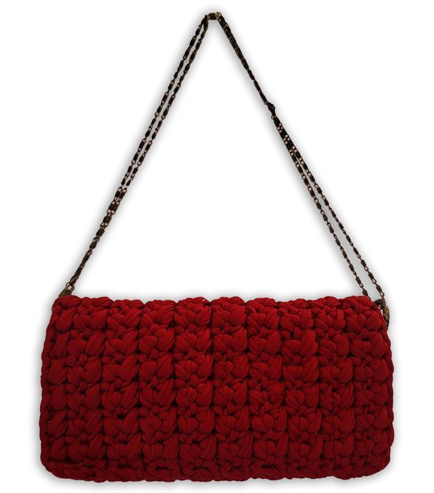 Sac à main - HANDYS - Crochic - Rouge Bordeau - Fil de t-shirt - 120 cm de chaîne