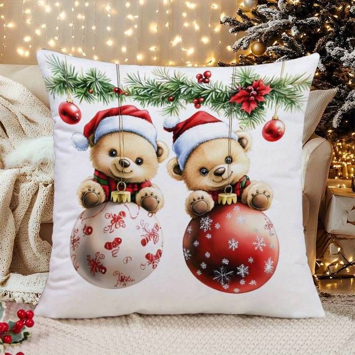 Housse de Coussin - OUTFITS AND MORE - Design Ours Mignon - 40x40cm - Douceur Extra - Déhoussable