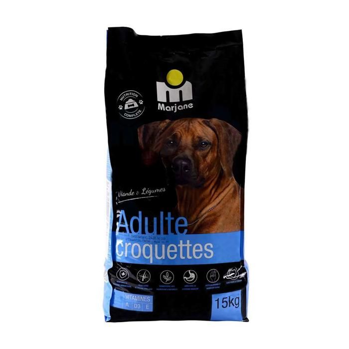 Croquettes pour chien - MARJANE - 15kg - Viande et légumes - Riche en vitamines A, D3, E