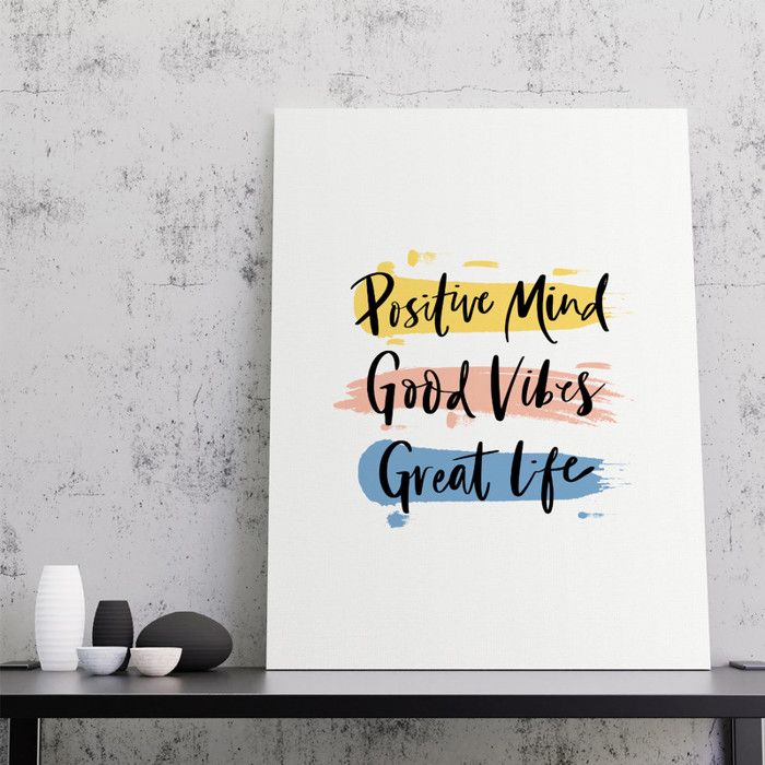 Tableau Décoratif - Positive Mind Good Vibes - 60x90 cm - Multicolore - Design Contemporain
