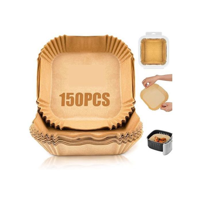Lot de 150 Pieces Papier Cuisson Pour Air Fryer Prédécoupé en Forme Carrée