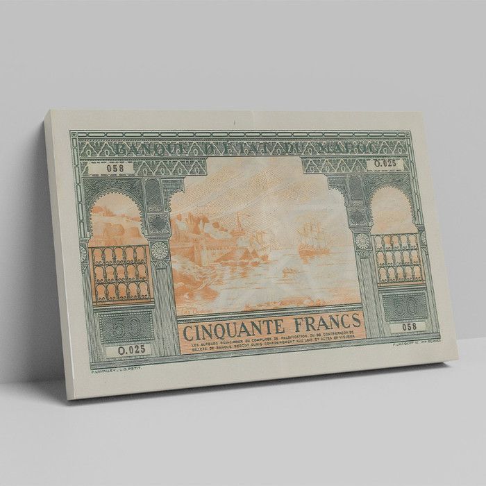 Tableau Décoratif - Cinquante Francs Marocain - Velours - 40 x 60 cm - Multicolore