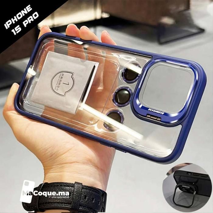 BLEU MARINE Coque iPhone 15 Pro Invisible Support Vidéo LENS Caméra