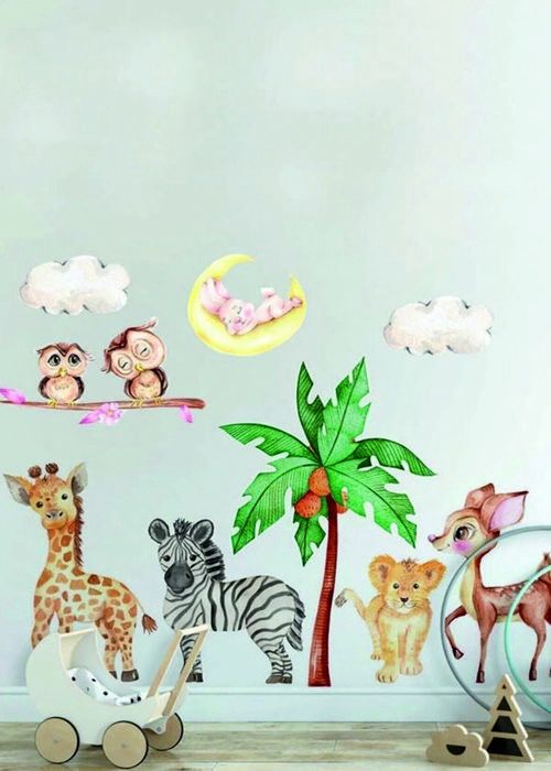 Autocollant mural - Animaux - Vinyle adhésif - Multicolore - Décoration chambre enfant
