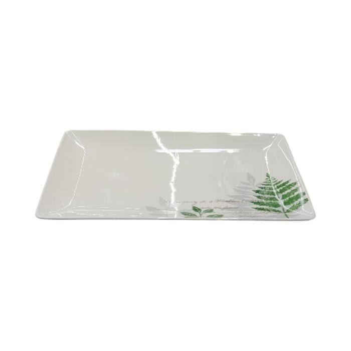 ASSIETTE PLATE RECTANGULAIRE EN PORCELAINEELAINE DECOREE (L)