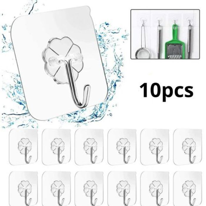 10 Pièces Crochet Adhésif Transparent,Crochet Adhesif Mural Tableau