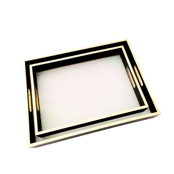 Plateaux - ART KITCHEN - 7324-2 - Bois et Verre - Noir et Doré - Dimensions 39x29 cm et 33,5x23 cm