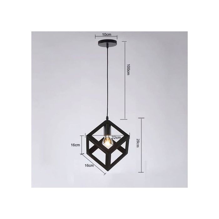 Suspension Luminaire en Métal, Géométrique Vintage, Design Cube Couleur Noire + Lampe LED 9w OFFERTE