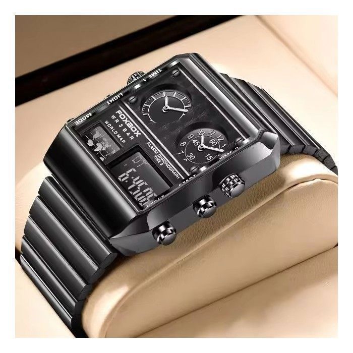montre-bracelet carrée de luxe pour hommes, en acier inoxydable (noir)