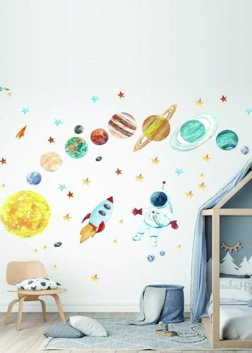 Autocollant mural - Espace - Vinyle adhésif - Multicolore - Décoration chambre enfant