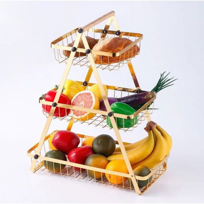 Organisez votre cuisine avec style et fonctionnalité grâce à notre panier à fruits et légumes en métal à trois niveaux.