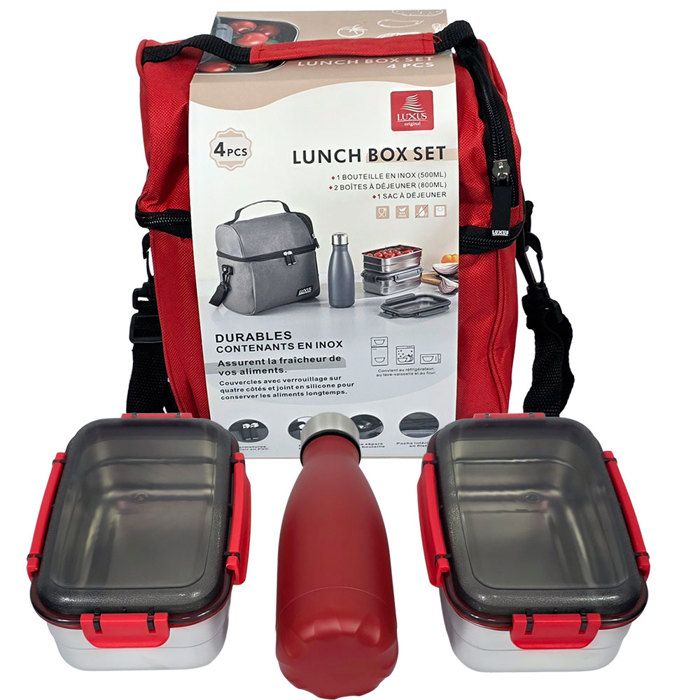 Lunch box 4 pièces inox, Isotherme Rouge LUXUS