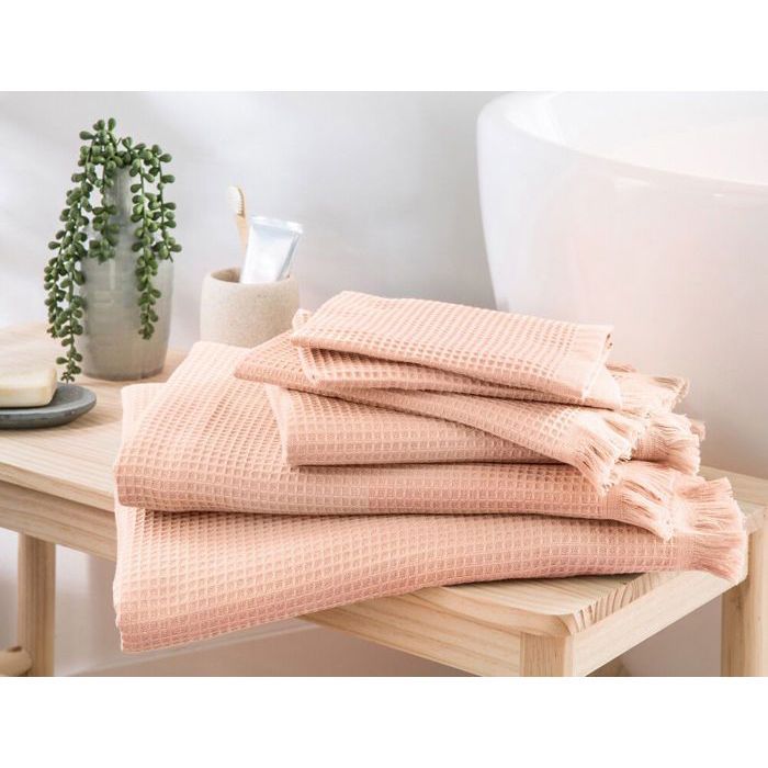 Serviette invité - L'Estagnol - Rose Poudré - 100% coton - 30 x 50 cm - Tissage nid d'abeille