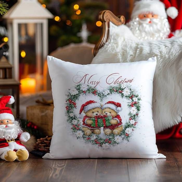 Housse de coussin décorative en forme d'ours en peluche de Noël, 1 pièce, impression festive sur un seul côté