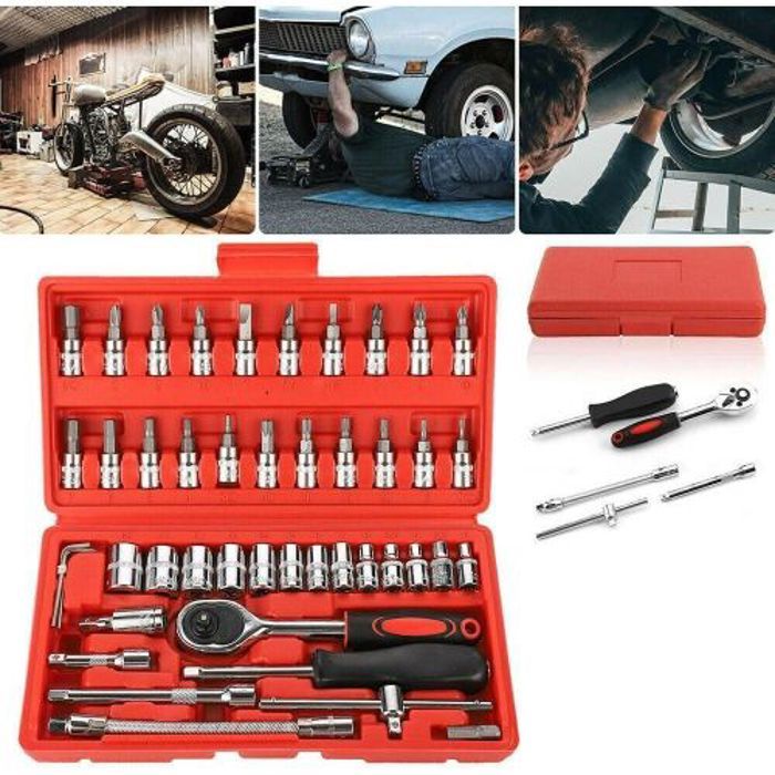 Kit d'outils à main 46 pièces,jeu de douilles,clé à cliquet rapide, Ensemble de clés à douille combinées