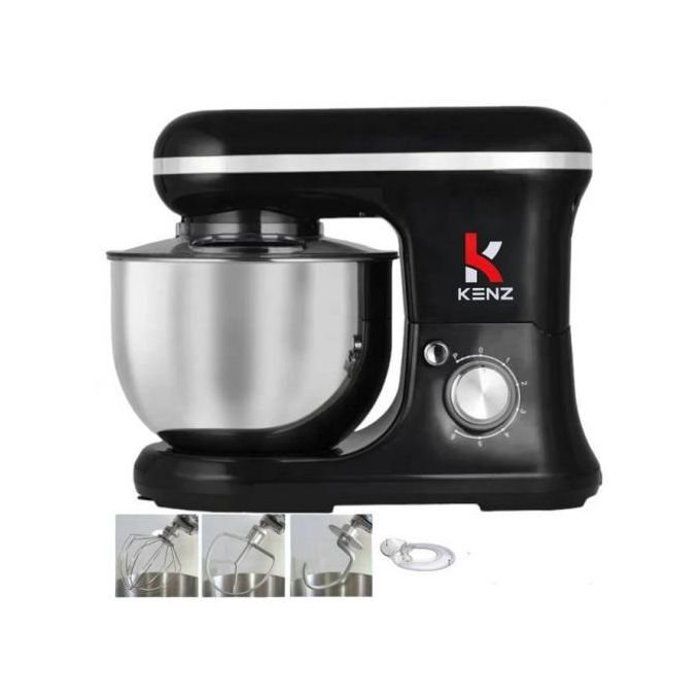 Kenz Kenz Robot Cuisine Pétrin avec 6 vitesses 1200 W + Bol 5L en Inox Noir