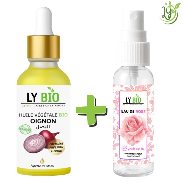 Pack de soins - LYBIO - Huile d'oignon 50ml - Eau de rose 100ml - Tous types de cheveux - Mixte