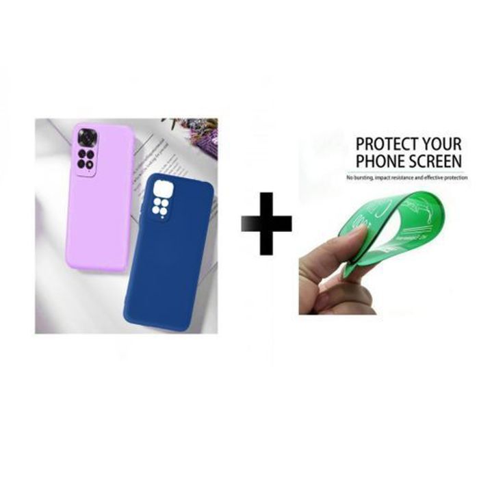 Case Pack : 2 Pochette Redmi Note 11S 4G Silicone Bleu Et Mauve + Protection Incassable