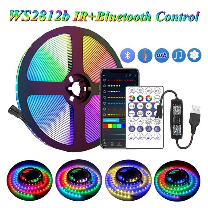 Bande lumineuse LED WS2812B,5M, DC 5V USB, contrôle Bluetooth, rétro-éclairage TV, décoration de fête à la maison
