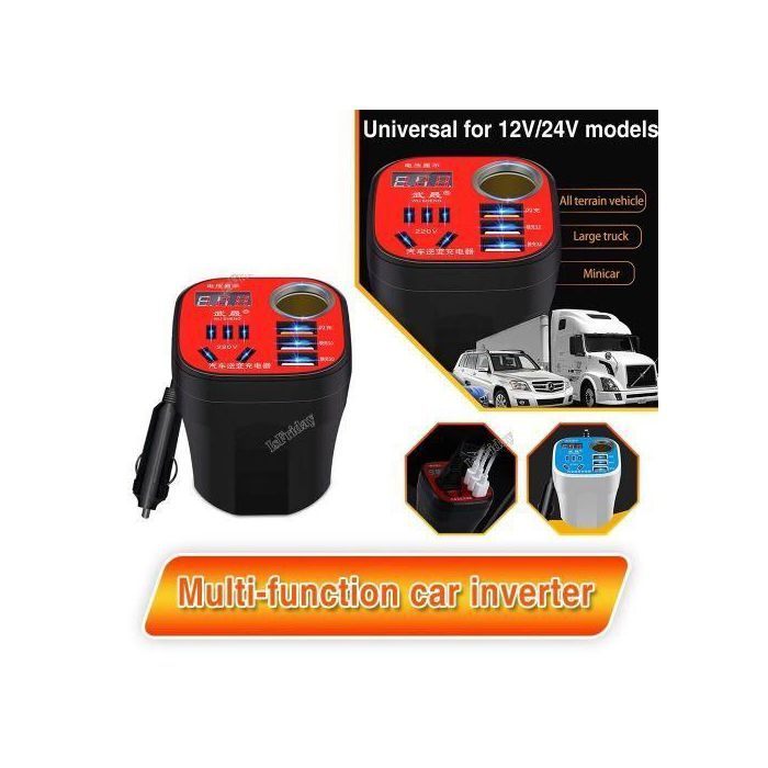 Prise Allume-Cigare Voiture avec 3 Ports USB et Convertisseur 12V/24V à 220V - 1500W
