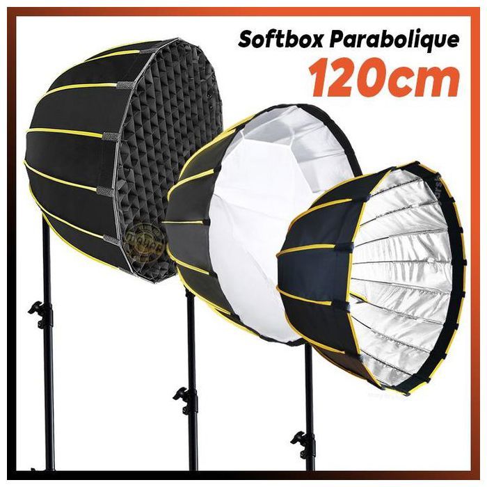 Puluz Softbox Parabolique diamètre 120 cm - profondeur 70 cm – Compatible Bowens – Montage Rapide